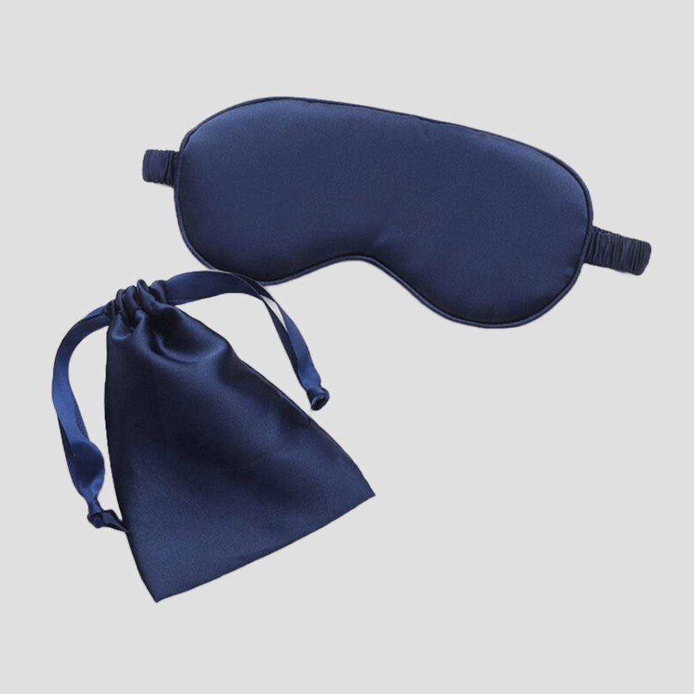 Sleep Eye Mask – with matching pouch - Satin Silk – Navy Blue Color