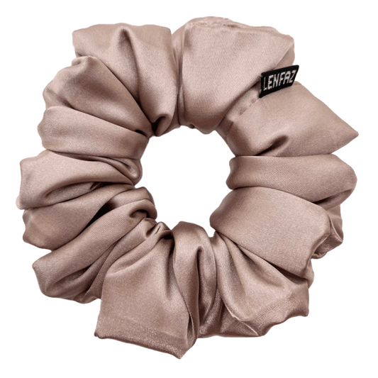 Neutral Brown Satin Silk Scrunchie