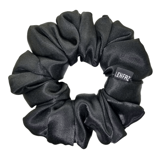 Radiant Black Satin Silk Scrunchie