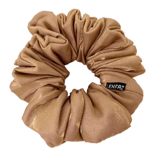 Two-Tone Tan Satin Silk Scrunchie