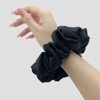 Radiant Black Satin Silk Scrunchie - Light Pink Mini Perfume Spray Btl.