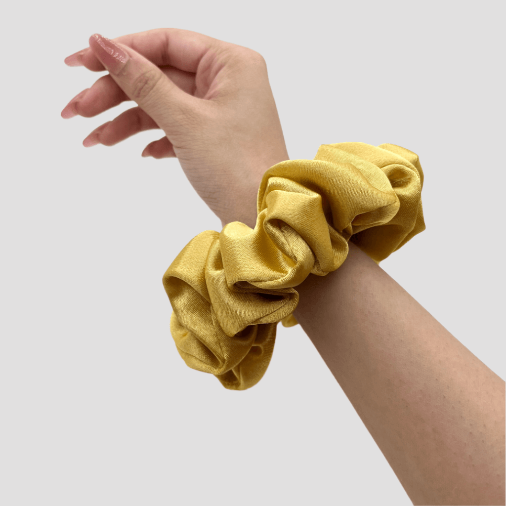 Luxury Gold Satin Silk Scrunchie - Sage Green Mini Perfume Spray Btl.