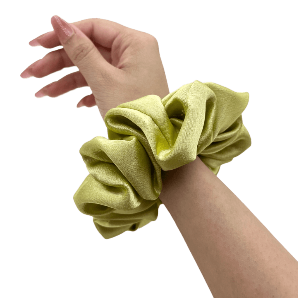 Satin Silk Handmade Scrunchie – On Hand– Lime Green Color