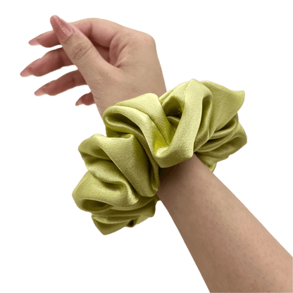 Satin Silk Handmade Scrunchie – On Hand– Lime Green Color