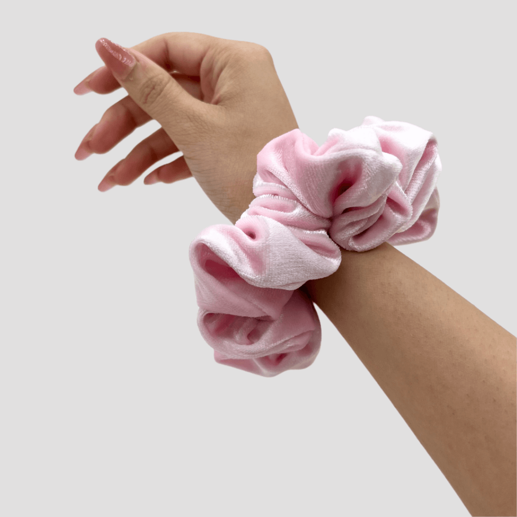 Petal Pink Velvet Scrunchie - Steel Silver Mini Perfume Spray Btl.