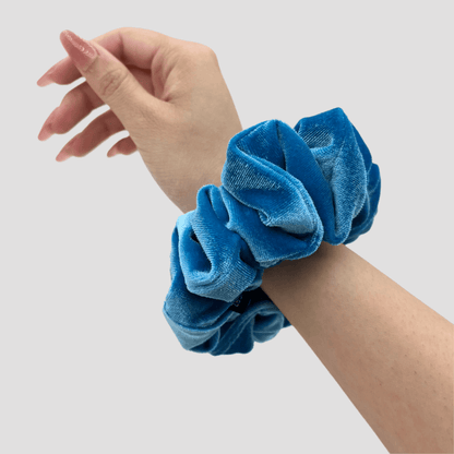 Sky Blue Velvet Scrunchie - Steel Silver Mini Perfume Spray Bottle