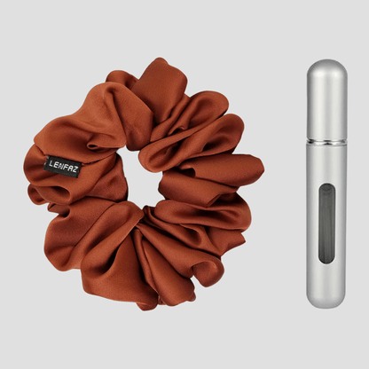 Caramel Crush Matte Silk Scrunchie - Steel Silver Mini Perfume Spray Btl.