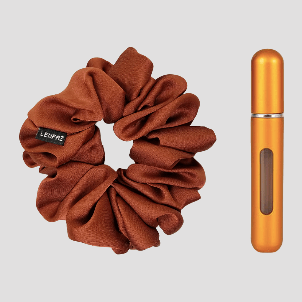 Caramel Crush Matte Silk Scrunchie - Sunset Yellow Mini Perfume Spray Btl.