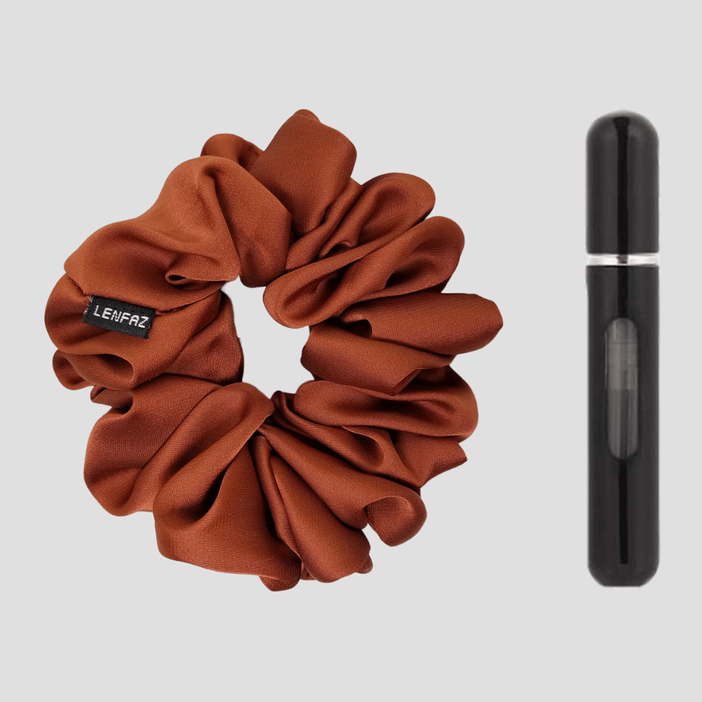 Caramel Crush Matte Silk Scrunchie - Ultra Black Mini Perfume Spray Btl.