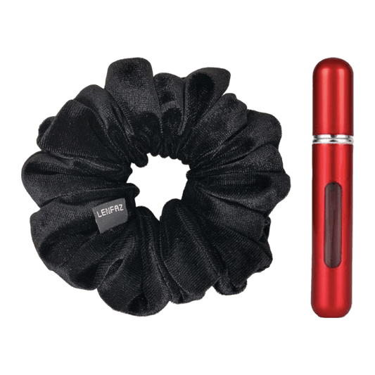 Black Diamond Velvet Scrunchie and So Red Mini Perfume Refillable Spray Bottle Gift Set