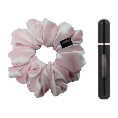 Petal Pink Velvet Scrunchie and Ultra Black Mini Perfume Refillable Spray Bottle Gift Set