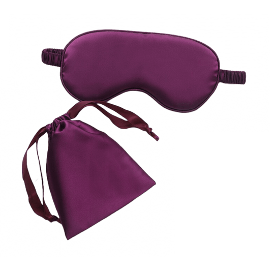 Sleep Eye Mask – with matching pouch - Satin Silk – Dark Purple Color