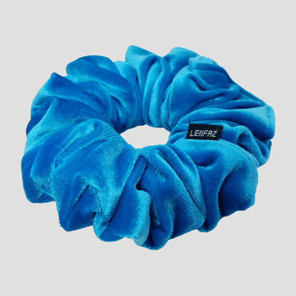 Sky Blue Velvet Scrunchie - Champagne Gold Mini Perfume Spray Bottle