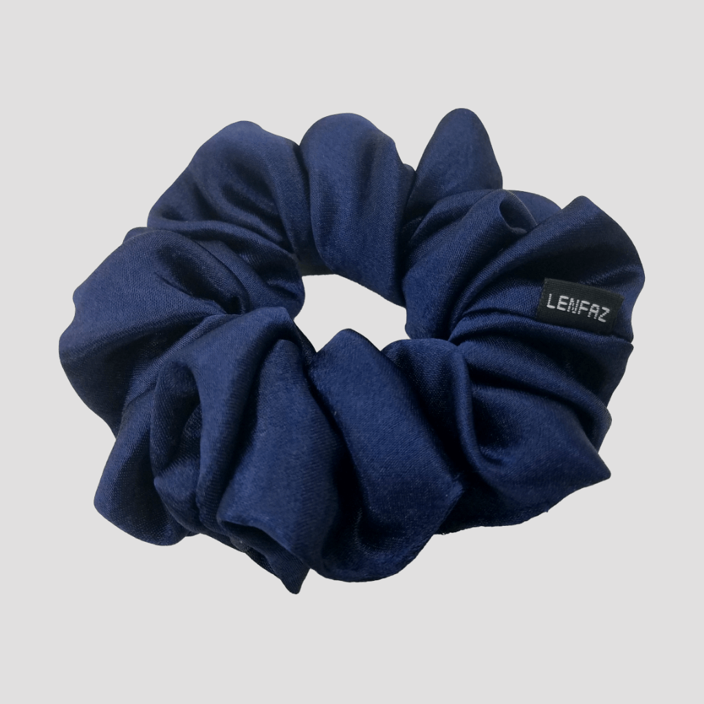 Midnight Blue Satin Silk Scrunchie - Berry Pink Mini Perfume Spray Btl.