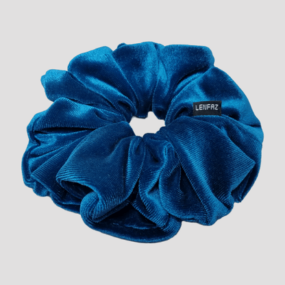 Peacock Blue Velvet Scrunchie - Champagne Gold Mini Perfume Spray Btl.