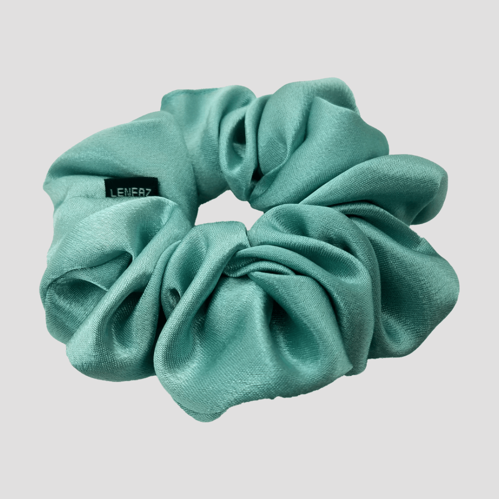 Seafoam Blue Satin Silk Scrunchie - Berry Pink Mini Perfume Spray Btl.