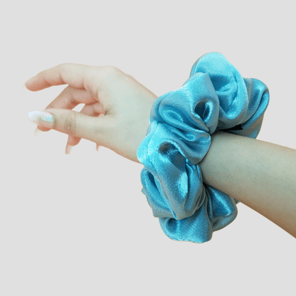 Seafoam Blue Satin Silk Scrunchie - Berry Pink Mini Perfume Spray Btl.