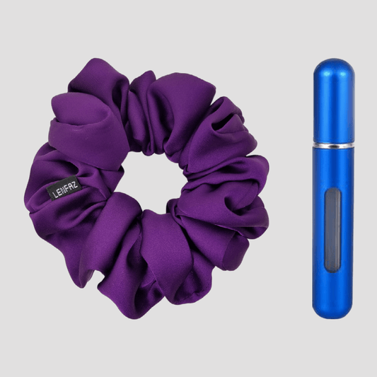 Plum Purple Matte Silk Scrunchie - Royal Blue Mini Perfume Spray Btl.