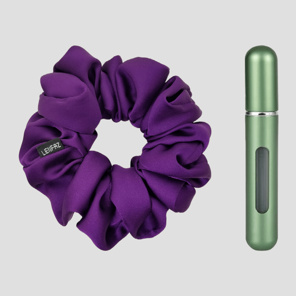 Plum Purple Matte Silk Scrunchie - Sage Green Mini Perfume Spray Btl.