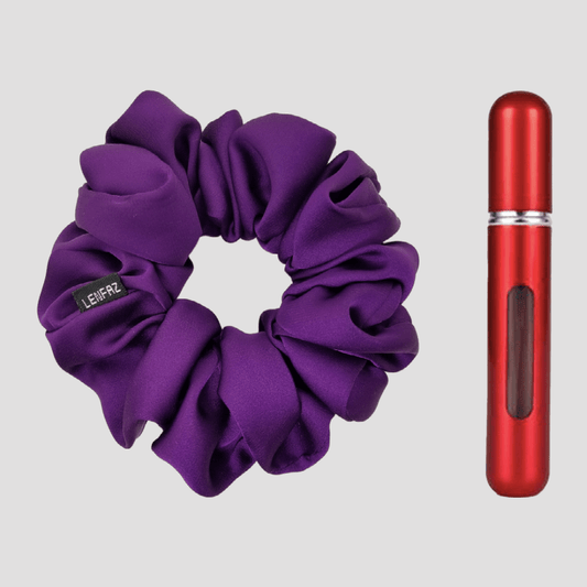 Plum Purple Matte Silk Scrunchie - So Red Mini Perfume Spray Btl.