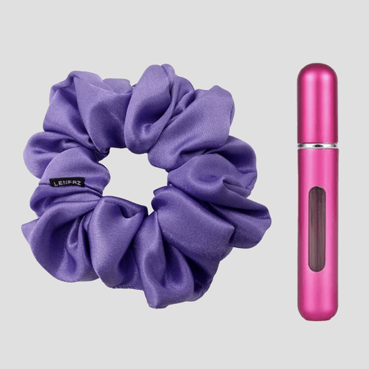 Calming Lilac Satin Silk Scrunchie - Berry Pink Mini Perfume Spray Btl.