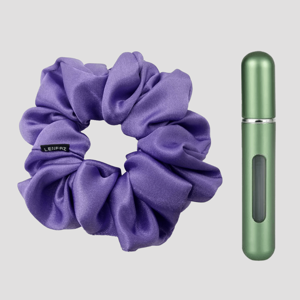 Calming Lilac Satin Silk Scrunchie - Sage Green Mini Perfume Spray Btl.