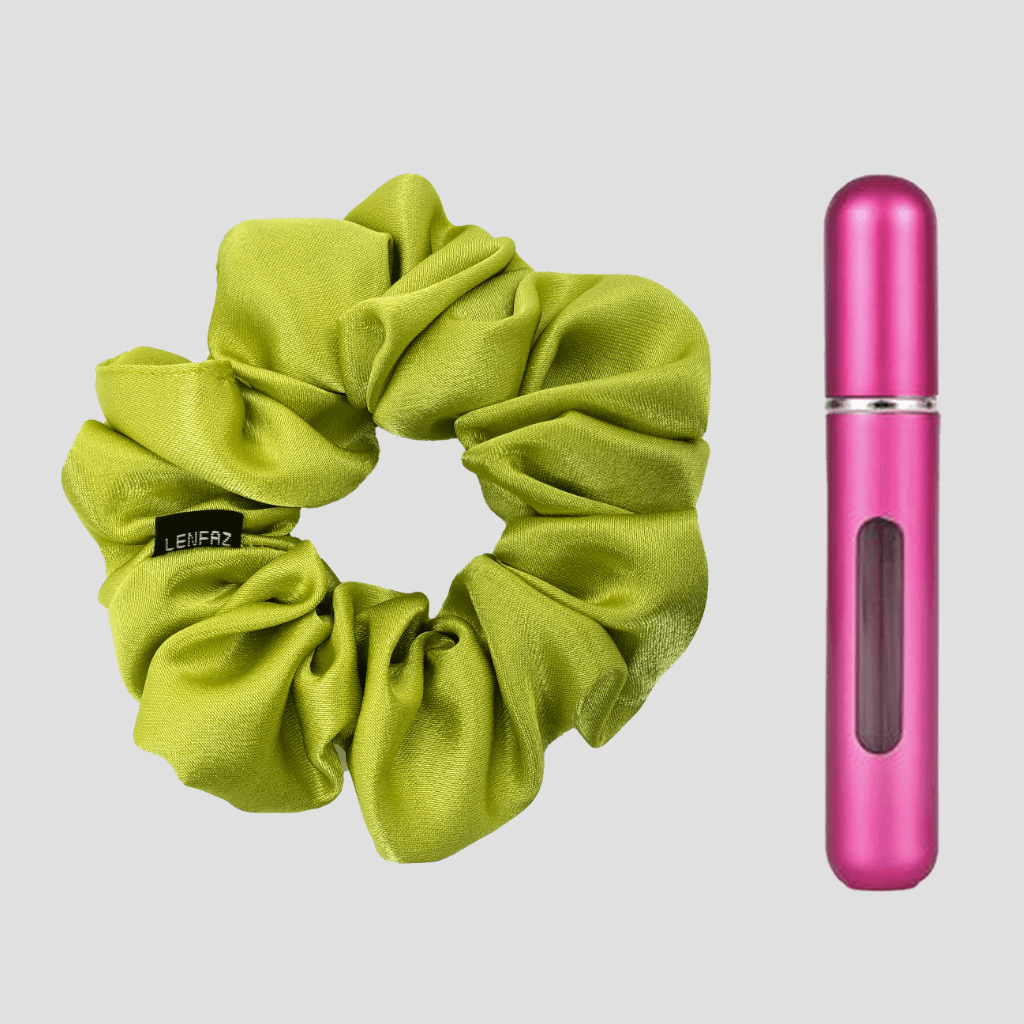 Lime Green Satin Silk Scrunchie - Berry Pink Mini Perfume Spray Btl.