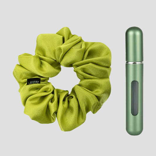 Lime Green Satin Silk Scrunchie - Sage Green Mini Perfume Spray Btl.