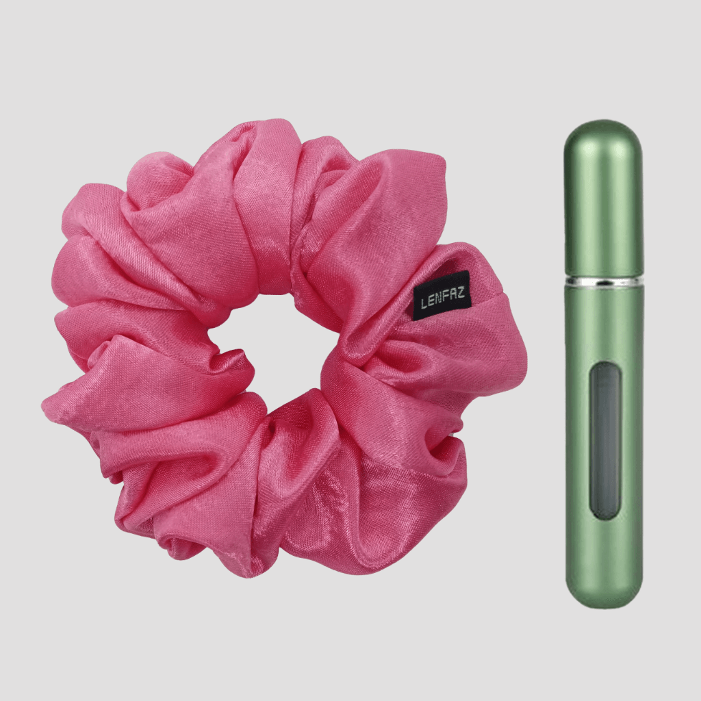 Pretty Pink Satin Silk Scrunchie - Sage Green Mini Perfume Spray Btl.