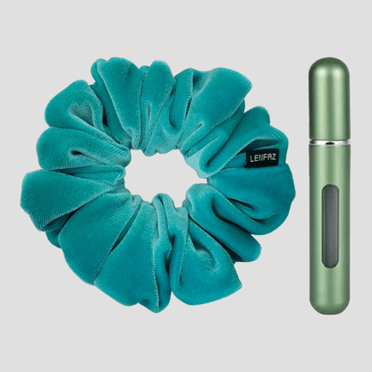 Sea Green Velvet Scrunchie and Sage Green Mini Perfume Refillable Spray Bottle Gift Set